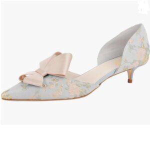 XYD Flower Pink-bow D'Orsay Kitten Heel Bowknot Pump Pointed Toe Prom Shoe
